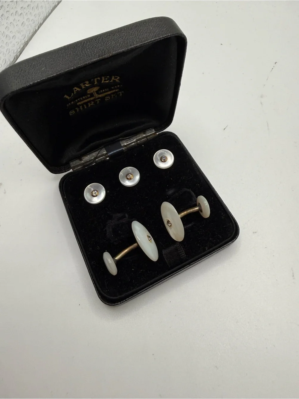 Mother of Pearl Rolled Gold Diamond Accent Cufflink Set - White